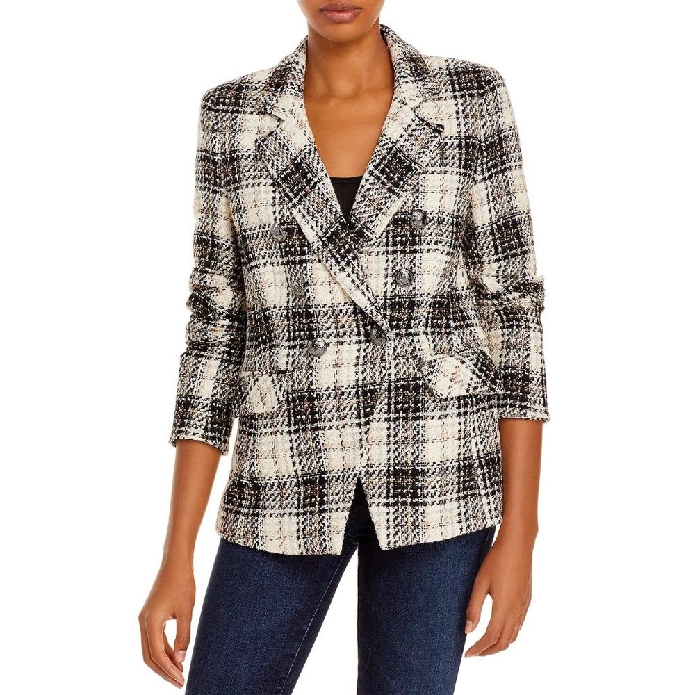 LINI Double Breasted Evelyn Tweed Blazer - Black / Ivory Multi - NWT